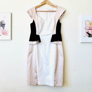 Karen Millen Size US8/UK12 Pencil Dress Peplum Color Block Cotton Blend